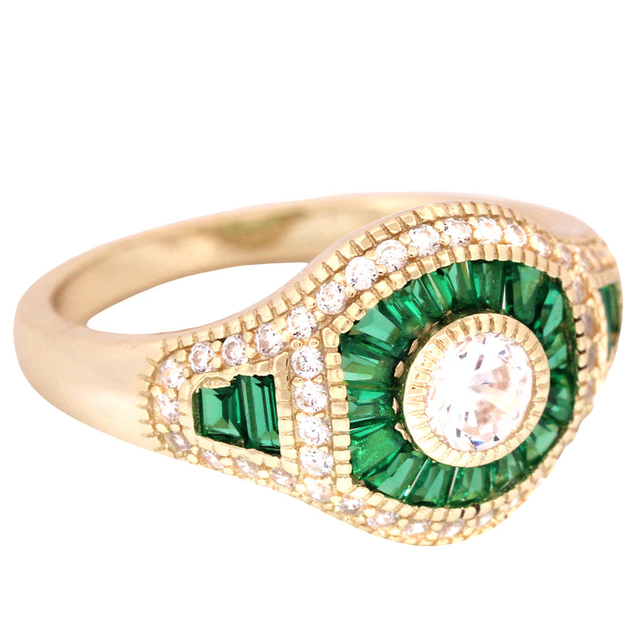 His and Hers Wedding Set 14K Gold Plated Silver Emerald Green