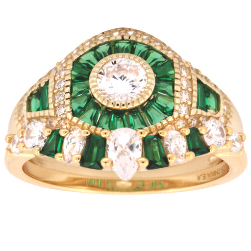 1 Carat Solitaire Green Simulated Emerald CZ Wedding Engagement Ring Set 14K Gold Over Sterling Silver 6