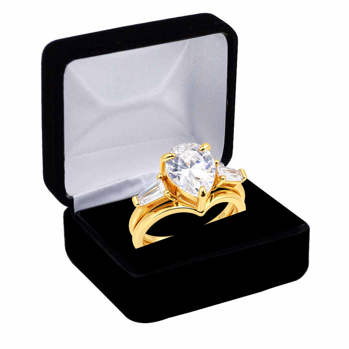 LaRaso & Co 3 CT Pear Cut White CZ 14K Gold Plated Silver Wedding Engagement Ring Set