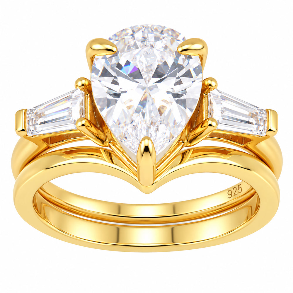 LaRaso & Co 3 CT Pear Cut White CZ 14K Gold Plated Silver Wedding Engagement Ring Set (Copy)