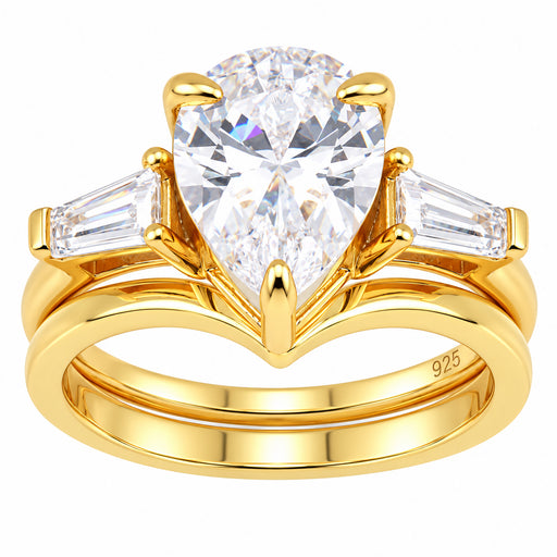 LaRaso & Co 3 CT Pear Cut White CZ 14K Gold Plated Silver Wedding Engagement Ring Set (Copy)
