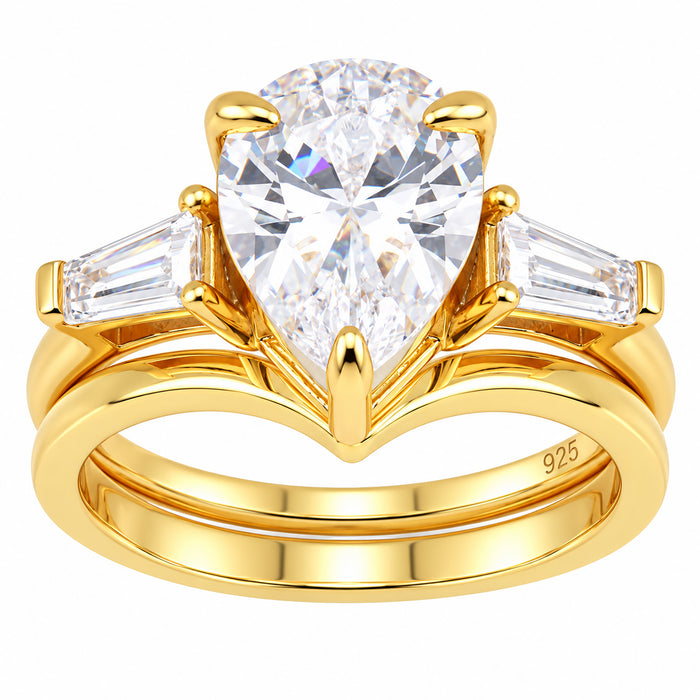 LaRaso & Co 3 CT Pear Cut White CZ 14K Gold Plated Silver Wedding Engagement Ring Set (Copy)