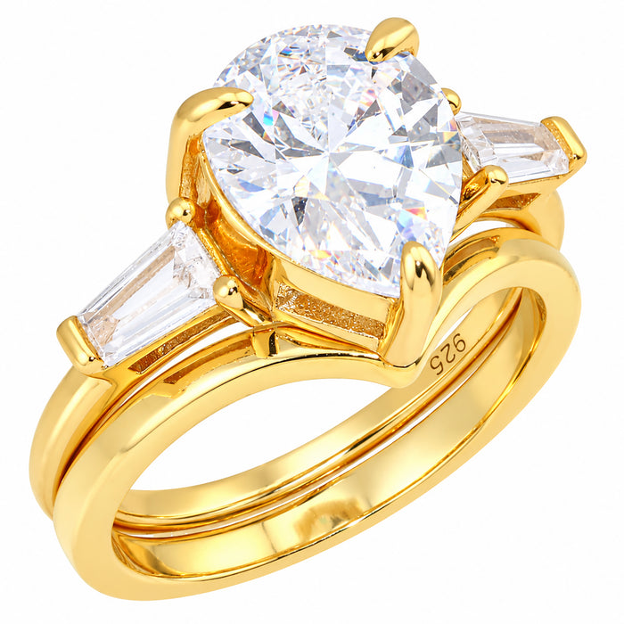 LaRaso & Co 3 CT Pear Cut White CZ 14K Gold Plated Silver Wedding Engagement Ring Set (Copy)