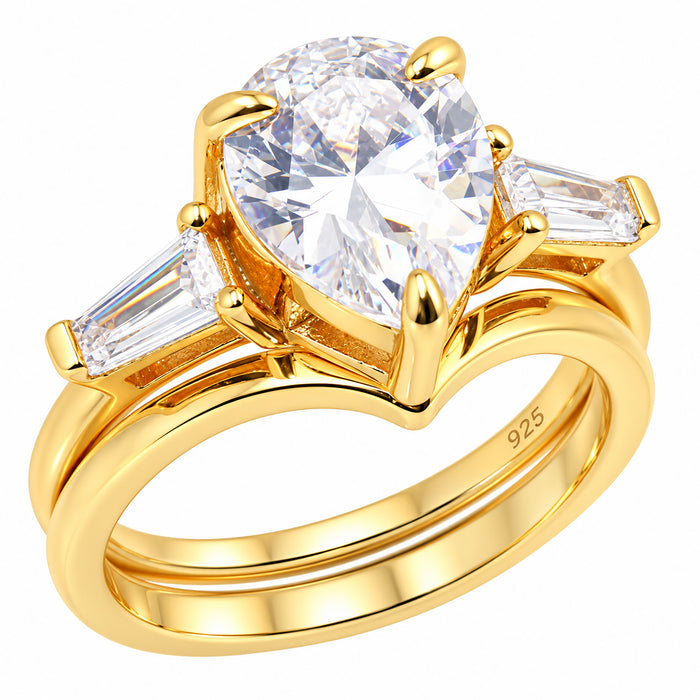 LaRaso & Co 3 CT Pear Cut White CZ 14K Gold Plated Silver Wedding Engagement Ring Set (Copy)
