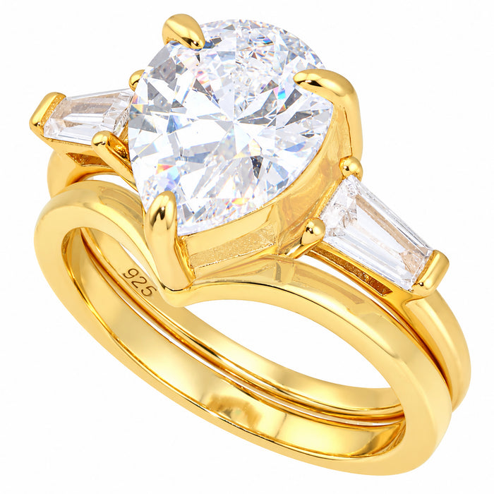 LaRaso & Co 3 CT Pear Cut White CZ 14K Gold Plated Silver Wedding Engagement Ring Set (Copy)