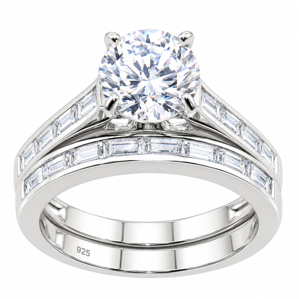Sterling Silver Wedding Ring Set 1 Carat Round Brilliant Solitaire - Size 6 & 8 only