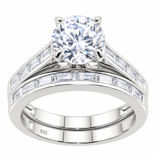 Sterling Silver Wedding Ring Set 1 Carat Round Brilliant Solitaire - Size 6 & 8 only