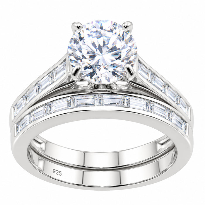 Sterling Silver Wedding Ring Set 1 Carat Round Brilliant Solitaire - Size 6 & 8 only