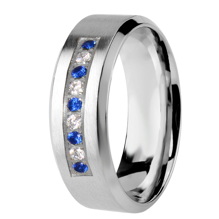 His Her Wedding Ring Set Blue Sapphire CZ Silver Bridal Engagement Set Titanium Wedding Band 10/10
