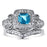 His and Her Wedding Ring Set Vintage Princess Cut Simulated Blue Topaz Silver Titanium