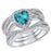 His and Her TRIO Wedding Rings Set Simulated Blue Topaz Bridal Set Black Titanium Wedding Band