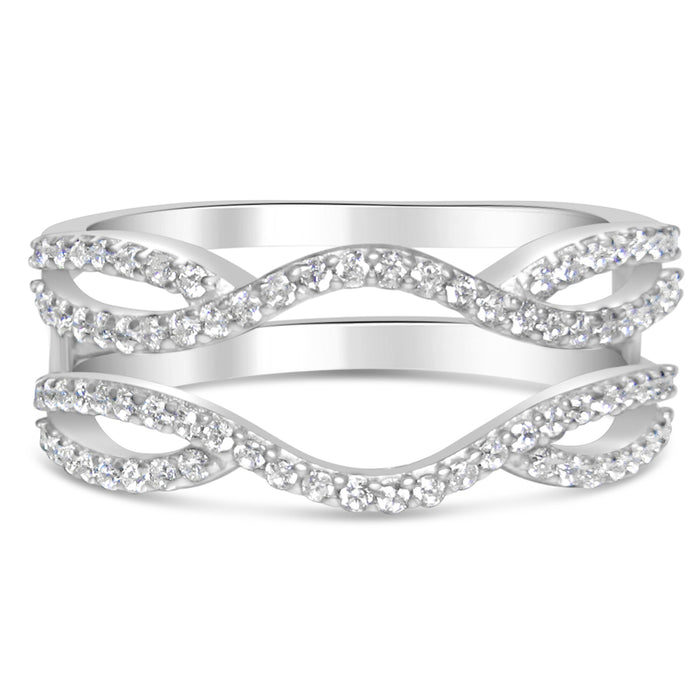 His Her Sapphire CZ Silver Titanium Wedding Ring Set