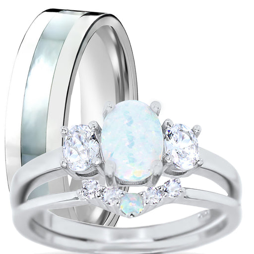 His and Her 3 Piece TRIO Wedding and Engagement Ring Set