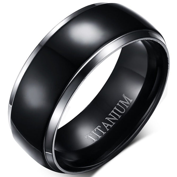 His and Her Black Silver Wedding Ring Set