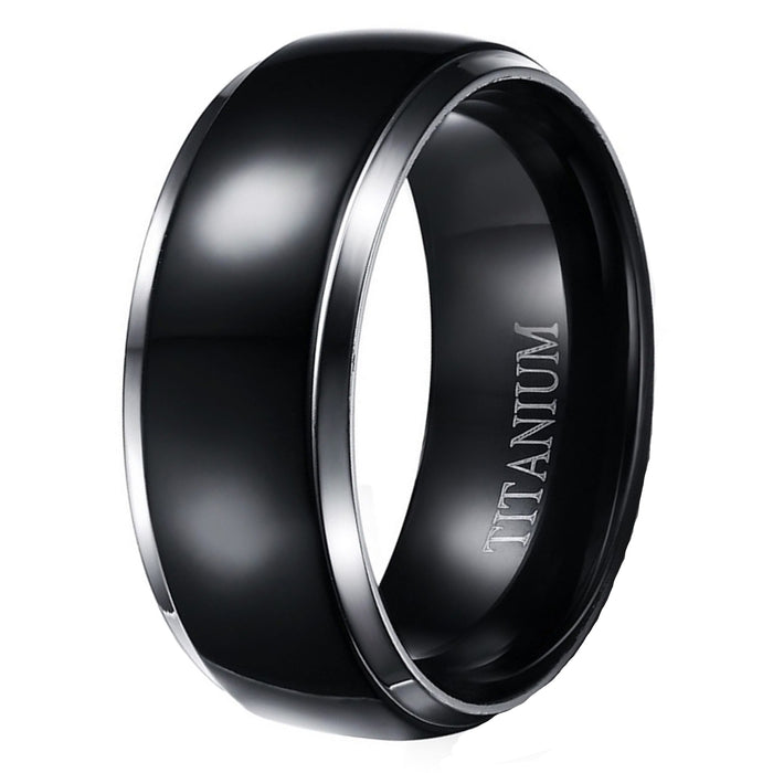 His and Her Sterling Silver Black Titanium Wedding Rings Set
