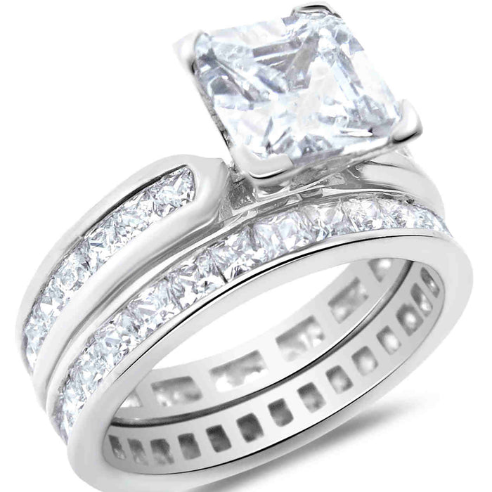 His and Hers 3 Piece Sterling Silver Princess Cut CZ Wedding Engaement Ring Set