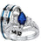 His and Her Wedding Rings Set Silver Steel Sapphire Blue Engagement Couples TRIO Rings
