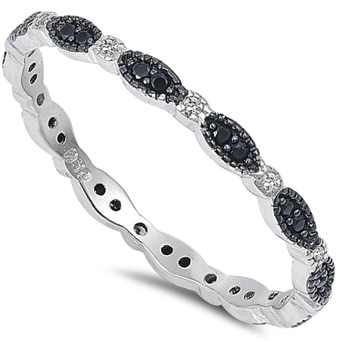 Sterling Silver Black Stackable Wedding Ring for Women