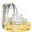 His Her Wedding Ring Set Gold Plated Silver CZ Bridal Set with Matching Band for Him