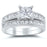His and Her TRIO Wedding Ring Set Princess Cut CZ Silver Bridal Set Black Wedding Ring Men