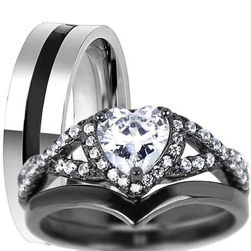 His and Her 3 PCS TRIO Wedding Ring Set
