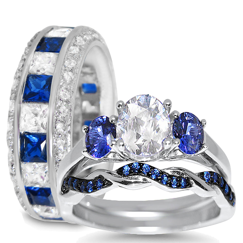 His and Her Simulated Blue Sapphire Wedding Engagement Ring Set