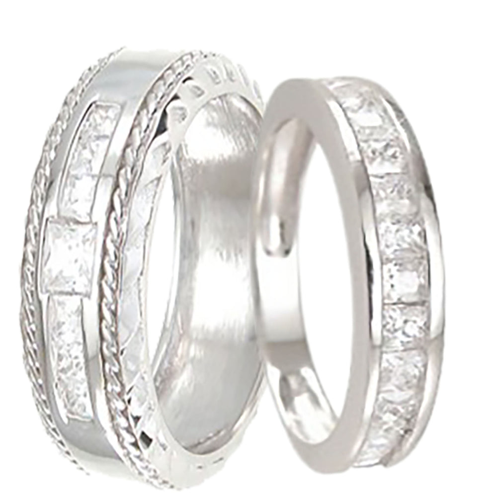 His Her Matching Sterling Silver Wedding Rings Set