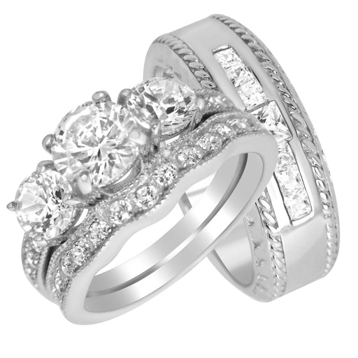 His Her Affordable TRIO Wedding Ring Set