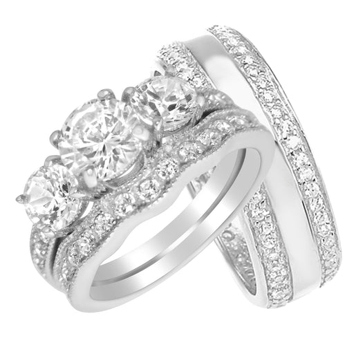 His Her Sterling Silver Wedding Ring Set