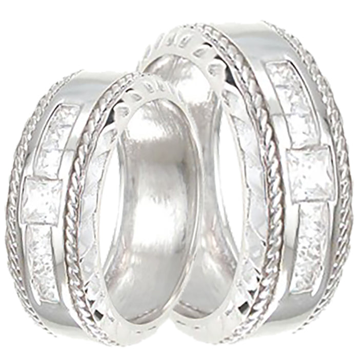 His Her Matching Sterling Silver Wedding Rings Set