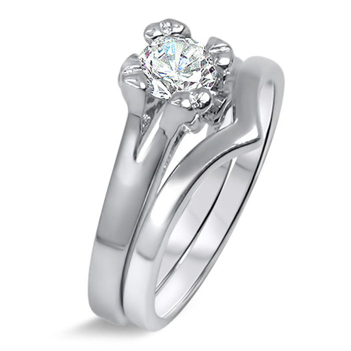 Sterling Silver Solitaire CZ Wedding Engagement Ring Set