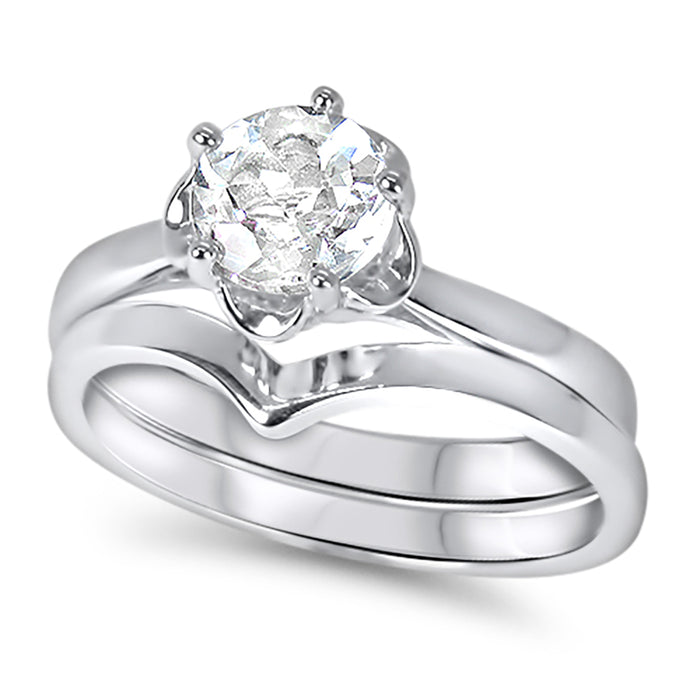 Sterling Silver White Topaz Bridal Ring Set