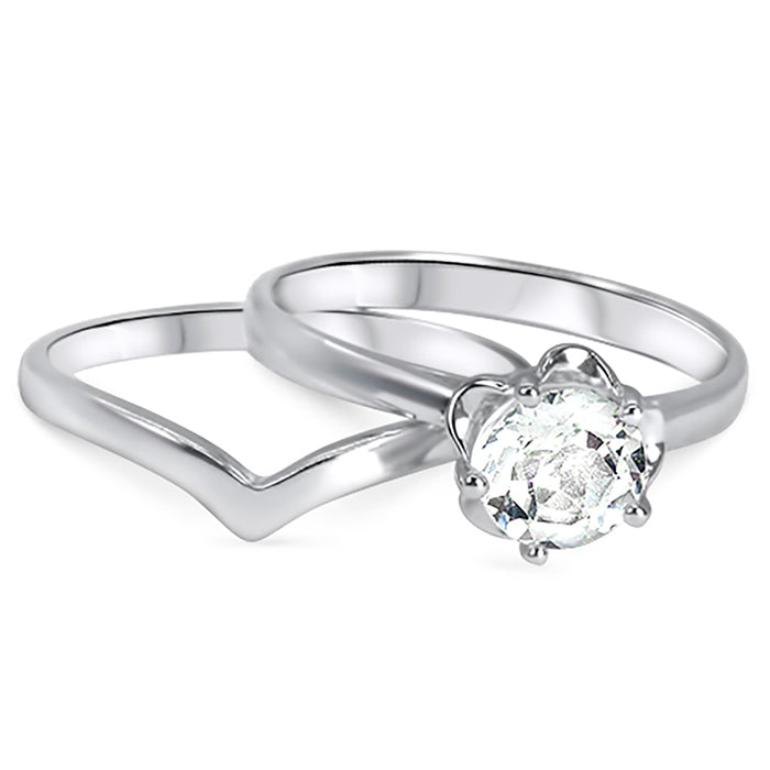 Sterling Silver White Topaz Bridal Ring Set