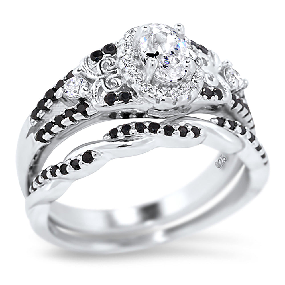 LaRaso & Co 1 Carat White Black Simulated Diamond Wedding Engagement Ring Set