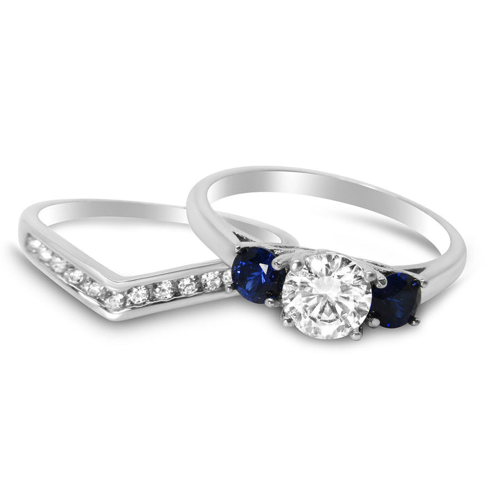 His and Her Simulated Blue Sapphire Wedding Engagement Ring Set in Sterling Silver