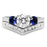 His and Her Sapphire CZ Thin Blue Line Wedding Ring Set