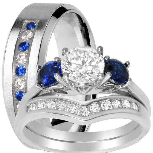 His and Her TRIO Wedding Engagement Ring Set for Couples