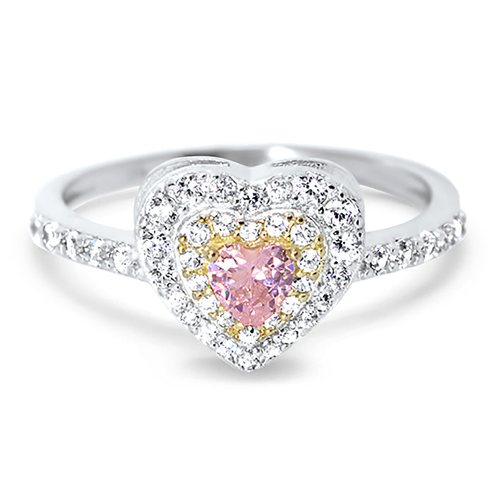LaRaso & Co 1 Carat Pink Heart Cut Wedding Engagement Ring Set 14K Rose Gold Plated Silver