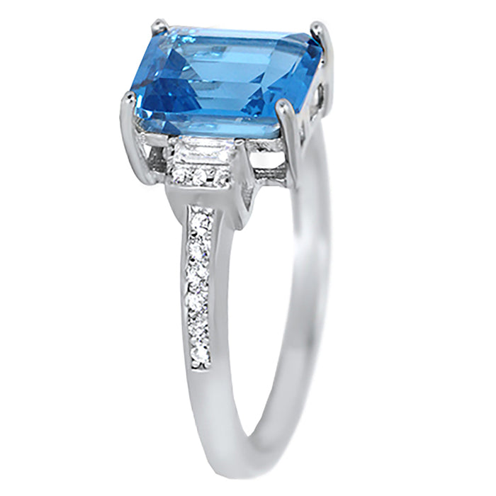 Sterling Silver 3 Stone Simulated Blue Topaz Engagement Promise Ring for Women
