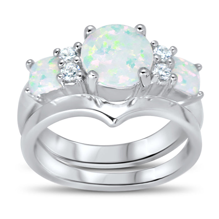 His and Her Wedding Ring Set TRIO Matching Couples Opal CZ Engagement Rings for Him Her 10/14