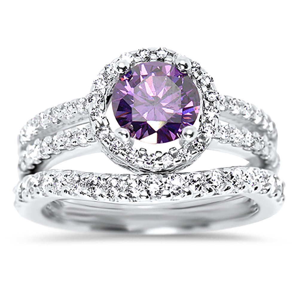 Affordable Purple Amethyst CZ Wedding Engagement Ring Set for Women