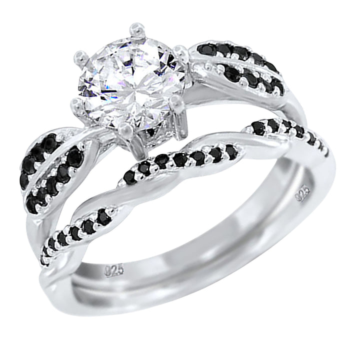LaRaso & Co 1 Carat Solitaire White Black Simulated Diamond Wedding Engagement Ring Set for Women