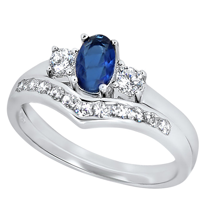 Oval Simulated Blue Sapphire Wedding Engagement Ring Set for Women