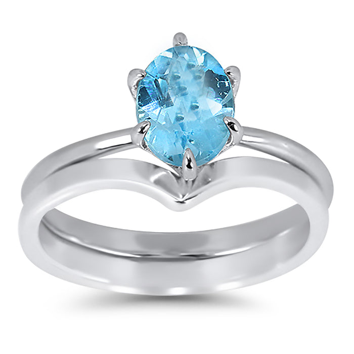 Blue Topaz Wedding Engagement Ring Set