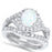 TRIO His Her Opal Silver Titanium Wedding Engagement Ring Set