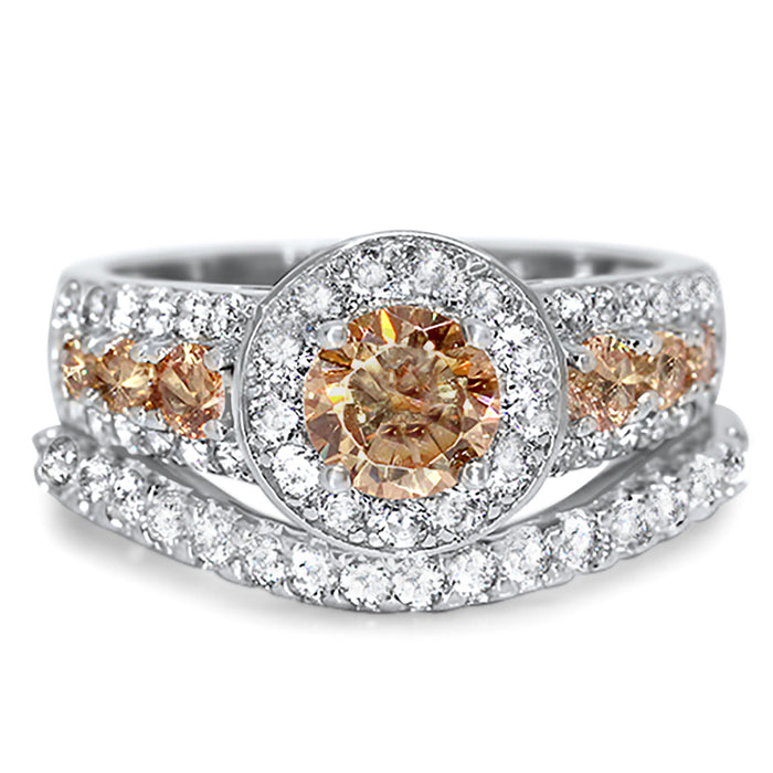 Citrine CZ Wedding Engagement Ring Set