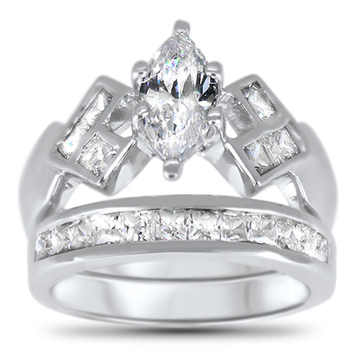 Sterling Silver CZ Wedding Engagement Ring Set