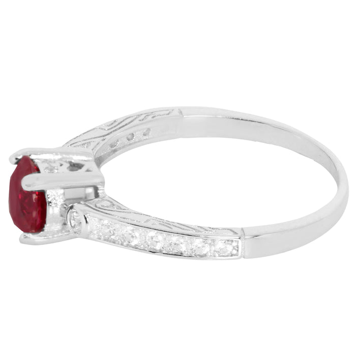 1 Carat Red Simulated Ruby July Birthstone Engagement Promise Ring for Women