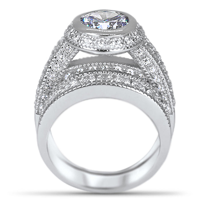 Sterling Silver CZ Wedding Engagement Ring Set