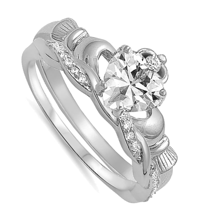 Sterling Silver Celtic Claddaugh Wedding Ring Set